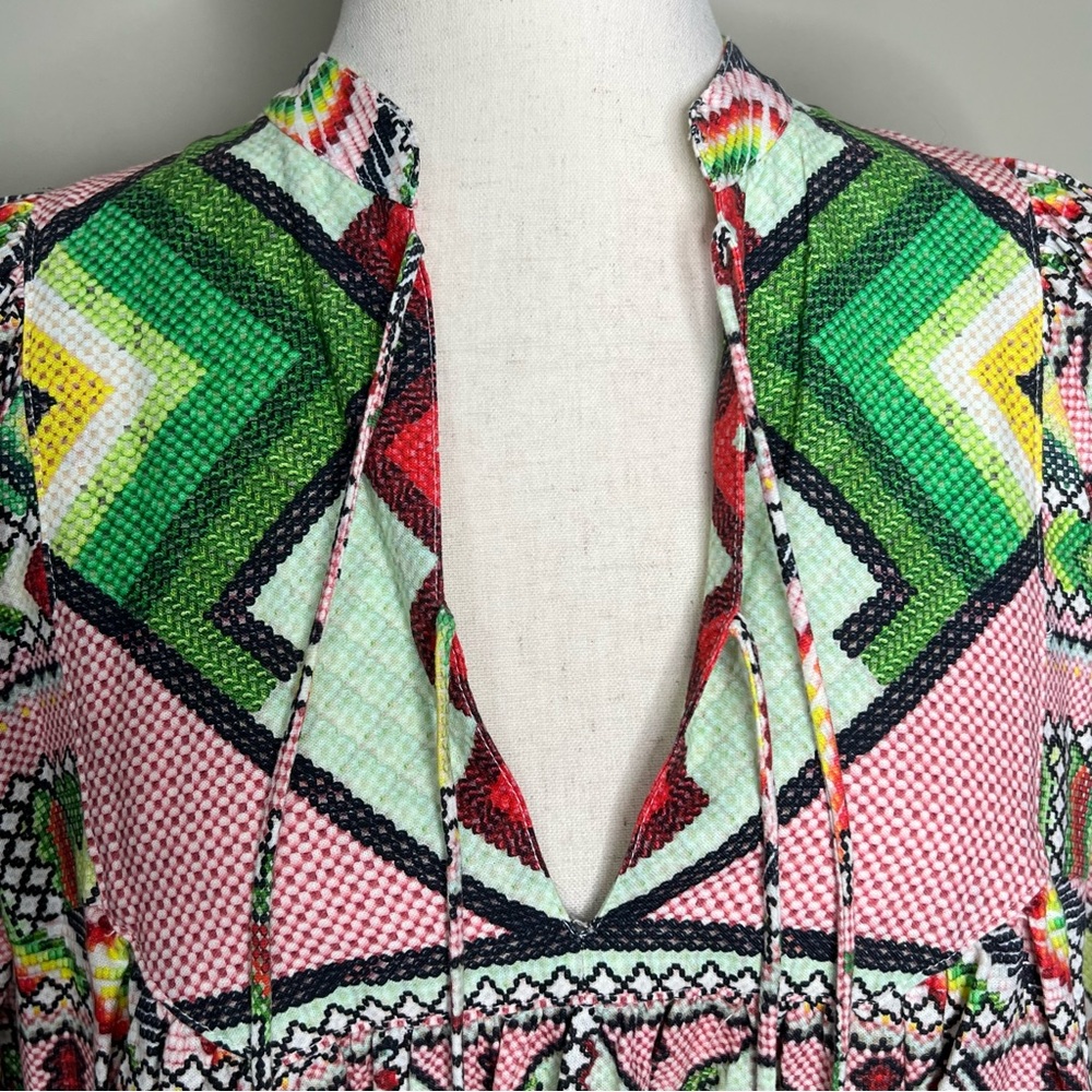 Farm Rio Dress Small S Anthropologie Amulet Midi Tassel Yawanawa Linen - Picture 8 of 12